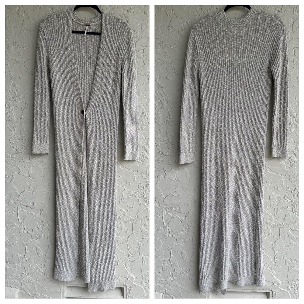 FREE PEOPLE Duster Cardigan Women XS Long‎ Ribbed Single Button Boho Layer